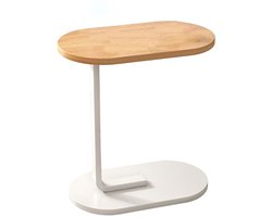 STILVORA Bijzettafels - Moderne Bijzettafel C‑Vorm, Houten Sidetable Met Metaal Frame, Op Wieltjes Voor Koffie Of Laptop, Bruin, 45x30 cm, 63 cm Hoog