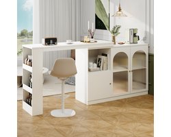 STILVORA Buffetkast - 360° Draaibare Eet- en Barkast Met Glazen Deuren en Planken - Multifunctioneel Voor Keuken en Woonkamer - MDF - 120x40x97 cm - Wit