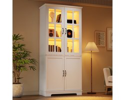 STILVORA Buffetkast - Hoge Vitrinekast Met 4 Deuren En 5 Niveaus - Voor Woonkamer Keuken Of Hal - Wit - 80x38x180 Cm