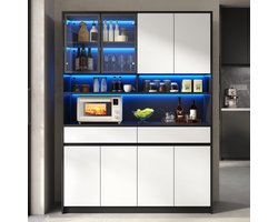 STILVORA Buffetkast - Met LED-Verlichting En Glasdeuren - Met Laden En Open Vakken Voor Woonkamer En Keuken - MDF - 120x38x160 Cm - Zwart;Wit