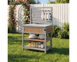 STILVORA Buitenkast – Met Spoelbak En Kraan – 80 x 51 x 148,5 cm – Massief Hout – Naturel – Voor Tuin, Balkon En Terras – Weerbestendig