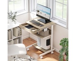 STILVORA Bureau 56 X 51 Cm - Met Lade En Planken - Op Wielen Met Rem - Voor Kleine Ruimtes En Thuiswerken - Hout Eiken