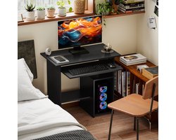 STILVORA Bureau - Compacte Computertafel Met Open Vakken En Uitschuifbaar Toetsenbordblad - Voor Werkplek En Studie - Spaanplaat - Zwart - 80x45x75 Cm
