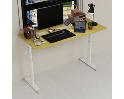 STILVORA Bureau - Handmatig Verstelbare Hoogte Met Slinger - Zit Sta Werken Thuis En Kantoor - Metaal En Hout - Houtkleur