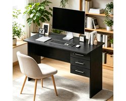 STILVORA Bureau - Houten Computerbureau Met 3 Lades En Slot - Voor Thuis En Kantoor - Zwart - 120x60x75 Cm