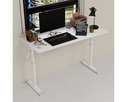 STILVORA Bureau Met Handmatige Hoogteverstelling - Zit Sta Werkplek Voor Thuis En Kantoor - Metaal En Hout - Wit - Compact Ontwerp