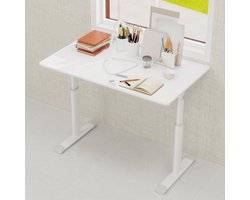 STILVORA Bureau Met Handmatige Hoogteverstelling - Zit Sta Werkplek Voor Thuis En Kantoor - Metaal En Hout - Wit - Compact Ontwerp