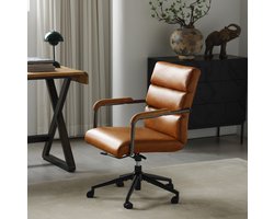 STILVORA Bureaustoel 59 x 73 x 87 cm - Hoogteverstelbaar Met Draaifunctie En Stille Wielen - Voor Thuiswerkplek En Kantoor - Leer Bruin
