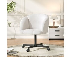STILVORA Bureaustoel - Draaibare Bureaustoel - 1 Stuk - 10 cm In Hoogte Verstelbaar En 360° Draaibaar - Ergonomische En Comfortabele Bureaustoel - Kantoor En Thuiswerk - Teddy Stof - Beige - 66x64x87 cm