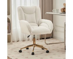 STILVORA Bureaustoel – Draaibare Kantoorstoel – Hoogteverstelbaar Met Gouden Poten – Ergonomische Comfortabele Zitting Voor Home-Office En Thuiswerk – Teddy Stof – Wit
