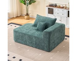 STILVORA Chaise Longue 1-Zits - Direct Gebruiksklaar Zonder Montage - Zacht Kussen Met Zijvakken - Voor Woonkamer Slaapkamer - Chenille Groen