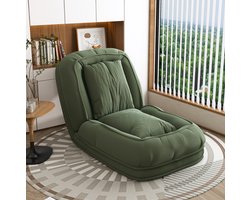 STILVORA Chaise Longue 80 x 22 x 87 cm - 5 Standen Verstelbaar en Klapbaar - Voor Woonkamer Slaapkamer en Leeshoek - Ribstof Groen