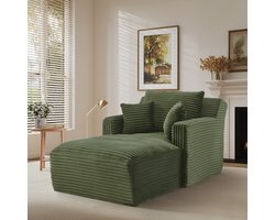 STILVORA Chaise Longue Sofa - Compact Relaxfauteuil En Slaapsofa - Voor Woonkamer, Kantoor En Appartement - Cord Groen