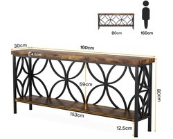 STILVORA Consoletafel - Industrieel Met 2 Open Planken - Voor Hal Woonkamer Of Als Tv Meubel - Metaal En Hout - 160x29,5x80 Cm