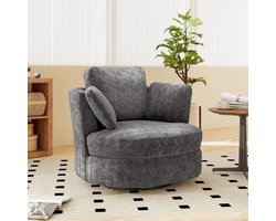 STILVORA Draaifauteuil XXL - 360° Draaibaar Met 3 Kussens - Voor Woonkamer En Slaapkamer - Chenille - Grijs
