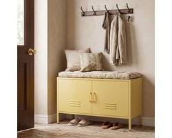 STILVORA Dressoir Geel Metaal Met Verstelbare Planken En Kabeldoorvoer Voor Woonkamer Slaapkamer En Hal 100x40x65 Cm