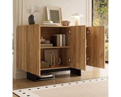 STILVORA Dressoir - Geometrische Front Met 3 Deuren - Voor Woonkamer Hal Of Keuken - MDF En Bamboe - 105x33,5x76 Cm - Natuurlijk;Zwart