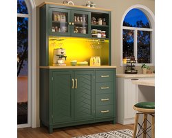 STILVORA Dressoir - Grote Opbergruimte Met Led Verlichting En 4 Deuren - Voor Keuken En Woonkamer - MDF Metaal - Groen - 105,5x40x180 Cm
