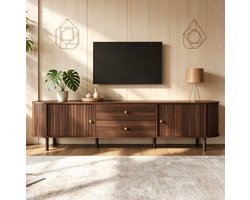 STILVORA Dressoir - Tv Meubel Met 2 Lades En Schuifdeuren - Voor Woonkamer Of Slaapkamer - Spaanplaat Mdf En IJzer - 180x40x58 Cm - Walnoot