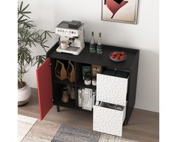STILVORA Dressoir - Veel Opbergruimte Met 2 Lades En Open Vakken - Voor Keuken En Eetkamer - MDF - Zwart;Rood - 90x40x80 Cm