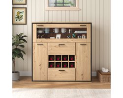 STILVORA Dressoirs 110x38x111 cm - Functioneel Sideboard Met LED-Verlichting - Wijnrek Inbegrepen - Dressoir Kasten - Voor Thuisgebruik - Spaanplaat - Natuurlijk