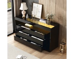 STILVORA Dressoirs - Dressoir Kasten Met LED En 6 Laden - Stijlvolle Hoogglans Opbergkast - 140×40×70 cm - Spaanplaat - Zwart