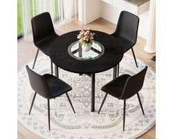 STILVORA Eetkamerset 100 Cm - Ronde Tafel Met 4 Stoelen En Glazen Inleg - Voor Eetkamer En Keuken - MDF Metaal Bruin Zwart