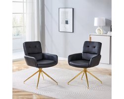STILVORA Eetkamerstoel - Draaibaar Set Van 2 - Comfortabele Zitting Met PU Bekleding - Voor Eetkamer En Lounge - Zwart Goud