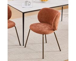 STILVORA Eetkamerstoel - Gebogen Rugleuning - 1 Stuk - Zachte Bekleding Met Metalen Poten - Voor Eetkamer En Woonkamer - Chenille Oranje