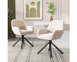 STILVORA Eetkamerstoel - Kuipstoel - Set Van 4 - Draaibaar Met Armleuningen - Voor Eetkamer En Woonkamer - Velvet En Metaal Beige