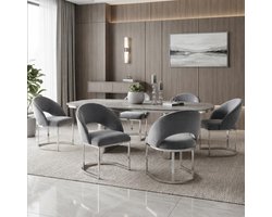STILVORA Eetkamerstoel Set Van 6 - Comfortabele Velours Eetstoelen Met Gegalvaniseerde Metalen Poten - Voor Eetkamer En Café - Grijs Zilver