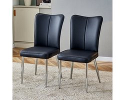 STILVORA Eetkamerstoelen Set Van 2 - Ergonomische PU Leren Stoelen - Voor Eetkamer Kantoor Restaurant - Metaal - Zwart;Zilver - 89 Cm