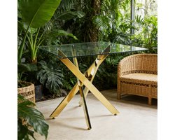 STILVORA Eettafel - Glazen Tafelblad Met Metalen Poten - Modern Voor Keuken En Eethoek - Goudkleurig - Glas En Metaal