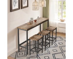 STILVORA Eettafel - Lang Keukentafel Met 3 Krukken - Stevige MDF+Metaal Constructie Voor Keuken En Eetkamer - 148x40x90 cm - Lichtbruin