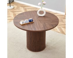 STILVORA Eettafel Rond 100 Cm - Tafelblad In 4 Segmenten Met Opbergruimte In Poot - Voor Keuken En Eethoek - MDF Met Metaal - Walnoot