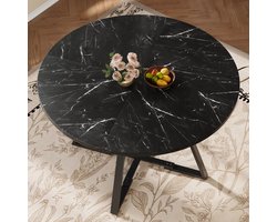 STILVORA Eettafel - Ronde Eettafel Met Marmerlook Blad En Metalen Onderstel - Middenrek En Verstelbare Voeten - MDF;Metaal - 120x75 cm - Zwart