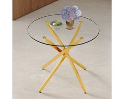 STILVORA Eettafel - Ronde Tafel Van Gehard Glas - Voor Kleine Eethoek En 2 Tot 4 Personen - Metaal En Glas - 88x88x75 Cm - Goud;Transparant