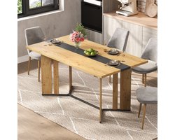 STILVORA Eettafel – Scandinavisch Design Met Eikenlook – 150x80x76 Cm – MDF Tafelblad 2,8 Cm – Water- En Krasbestendig – Natural+Black