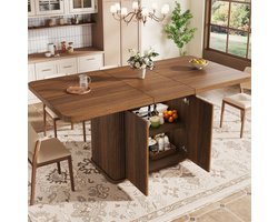 STILVORA Eettafel - Uitschuifbaar Met Verborgen Opbergruimte - Voor Eten En Werken - MDF En Metaal - 140-180x80x76,5 Cm - Donkerbruin