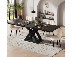 STILVORA Eettafel - Uitschuifbaar Met Vergrendeling - Voor Keuken Woonkamer En Balkon - MDF En Metaal - 120-160x80x75 Cm - Zwart