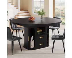 STILVORA Eettafel - Uitschuifbaar Rond Naar Ovaal Met Opbergruimte - Voor Keuken En Eetkamer - MDF - Zwart - 118-158x118x77 Cm