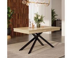 STILVORA Eettafel - Uitschuifbare Tafel 140-180x80 Cm Met 93 Mm Dikte Blad Voor 6-8 Personen - Kruisbenen Voor Stabiliteit - MDF;Metaal - Lichtbruin
