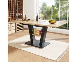 STILVORA Eettafel - Uittrekbare Telescooptafel Met Verlengbaar Blad En V-Vorm Poten - Voor Keuken En Woonkamer - MDF+Metaal - 118-157x70x75 Cm - Zwart+Natural