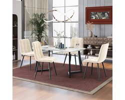 STILVORA Eettafelset Met 4 Stoelen - Rechthoekige Eettafel Voor Keuken En Eetkamer - Beige Fluwelen Stoelen - MDF Tafel 117×68×75 Cm
