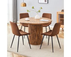 STILVORA Eettafelset - Ronde Eettafel Met 4 Stoelen - Voor Eetkamer En Woonruimte - Houtlook En Bruin;Zwart - Diameter 100 Cm
