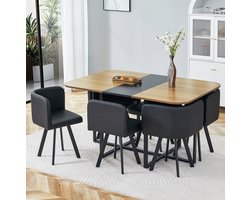 STILVORA Eettafelset - Uitschuifbare Eettafel Met 4 Stoelen - Voor 4 Tot 6 Personen In Keuken En Woonkamer - Houtlook Zwart
