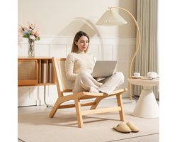 STILVORA Fauteuil 64 x 70 x 74 cm - Zonder Armleuning Met Rotan Zitting En Rugleuning - Voor Woonkamer En Slaapkamer - Hout - Naturel Hout