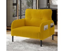 STILVORA Fauteuil 67 X 75 X 79 Cm - Diepe Zit Met Zijvakken - Comfortabele Leesstoel Voor Woonkamer Slaapkamer En Kantoor - Cord Geel