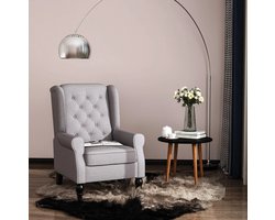 STILVORA Fauteuil 74 x 86 x 102 cm - Oorfauteuil Met Knopen En Houten Poten - Voor Woonkamer En Leeshoek - Polyester Grijs