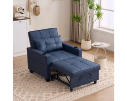 STILVORA Fauteuil 74 x 87 x 84 cm - 3-in-1 Uitschuifbare Slaapstoel Met USB-Aansluiting En Bekerhouders - Hout En Metaal - Blauw